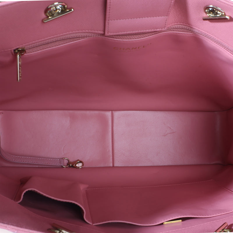 Chanel Pink Quilted Caviar Cc Large Shopper Tote Leather