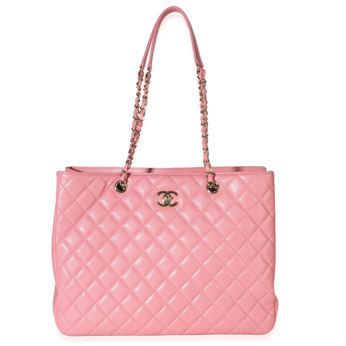 Chanel Pink Quilted Caviar Cc Large Shopper Tote Leather
