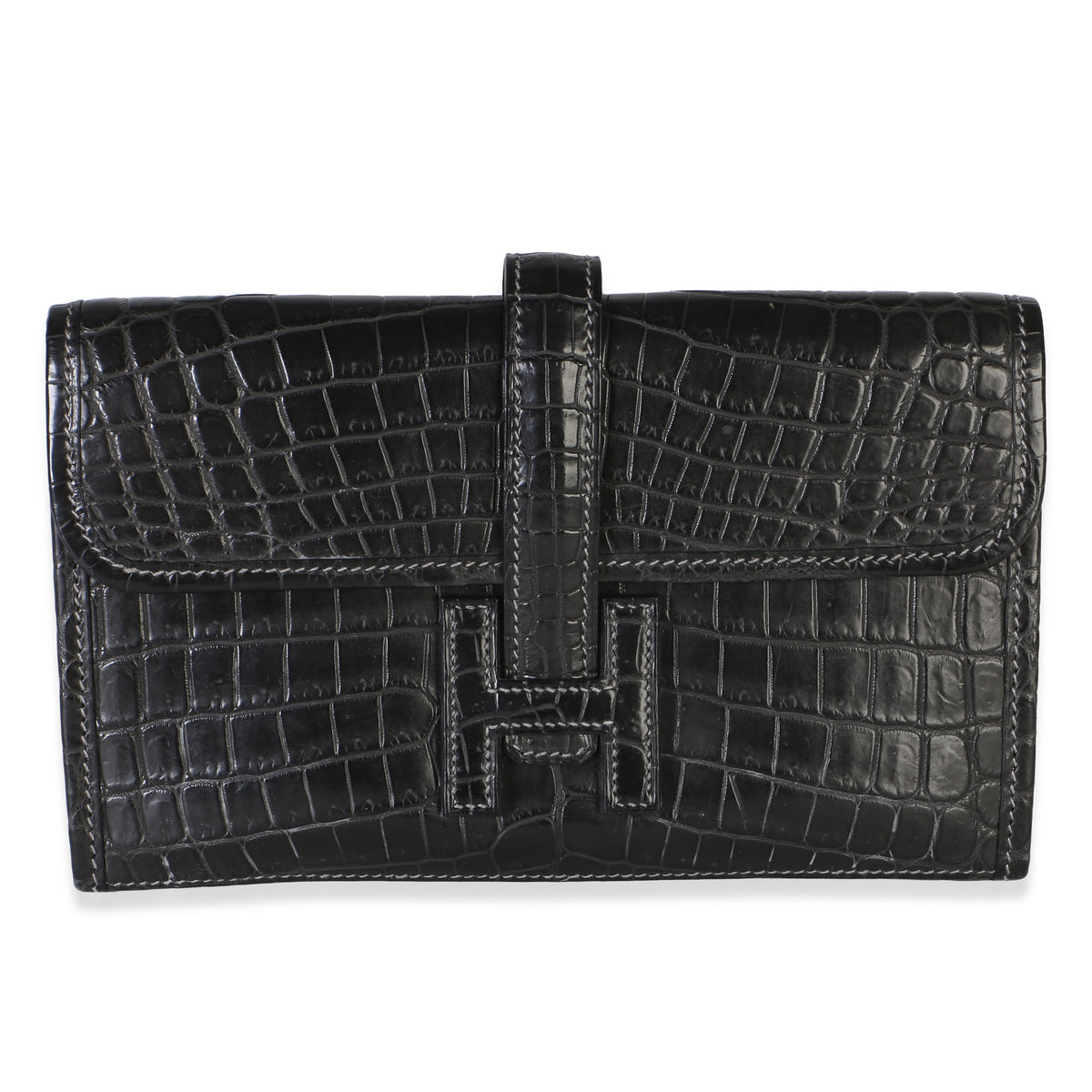 Hermès Graphite Matte Crocodile Niloticus Mini Jige Clutch Black; Gray Exotic