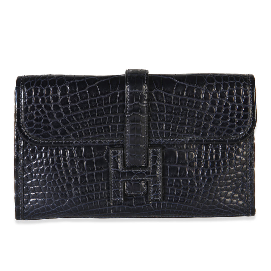 Hermès Blue Marine Matte Mississippi Alligator Mini Jige Clutch Exotic