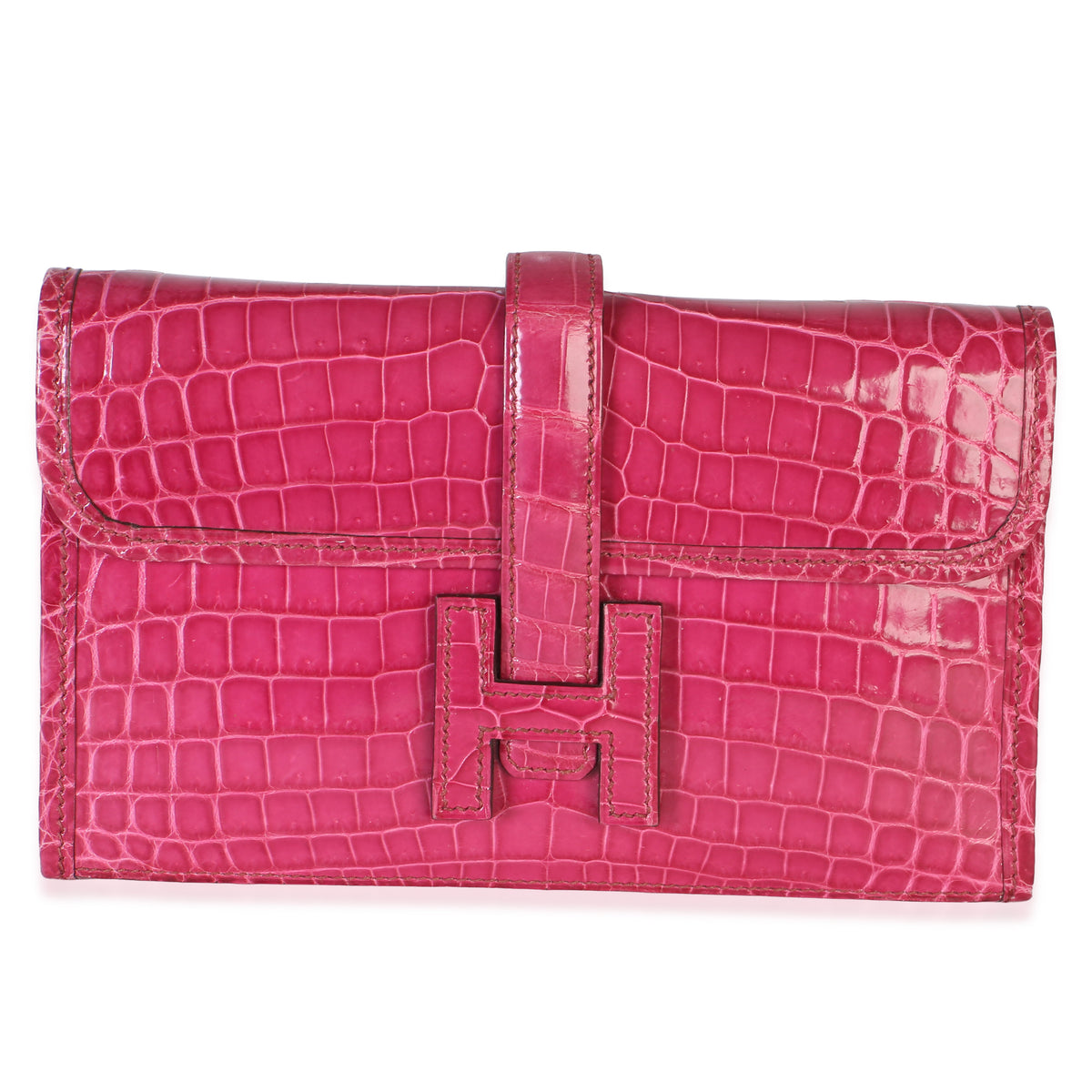 Hermès Fuchsia Shiny Crocodile Niloticus Mini Jige Clutch Pink Exotic