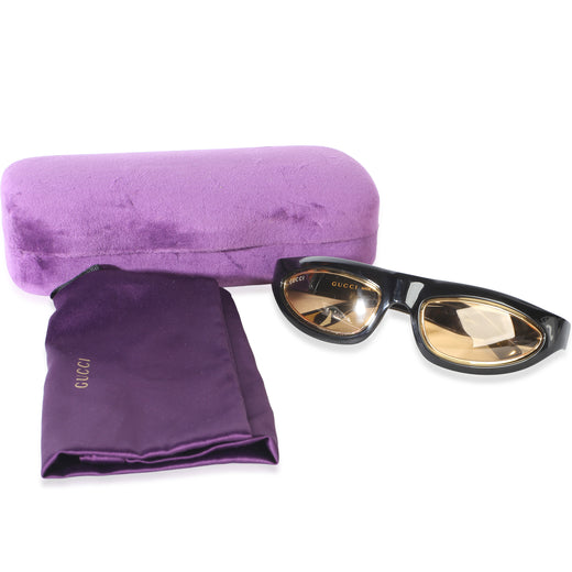Gucci Black Acetate Gold Logo Cateye Mask Sunglasses Plastic