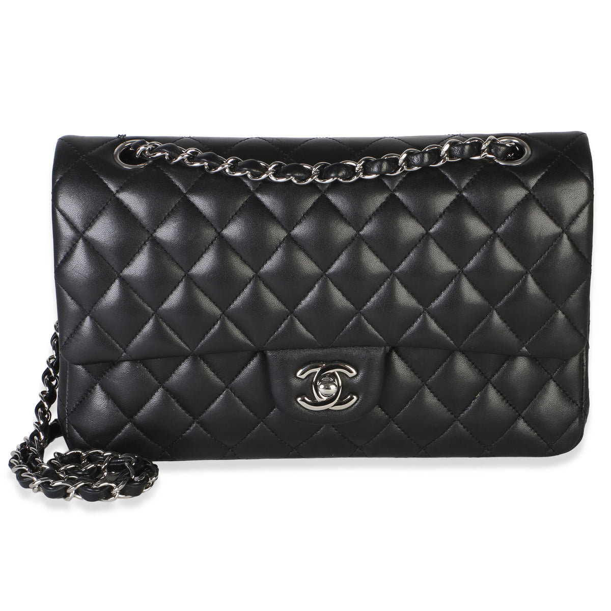 Chanel Black Quilted Lambskin Medium Classic Double Flap Bag Leather