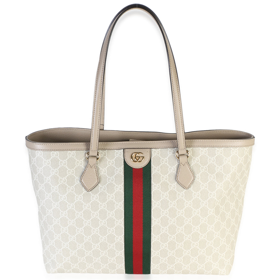 Gucci White Gg Supreme Canvas Medium Ophidia Shopping Tote Beige