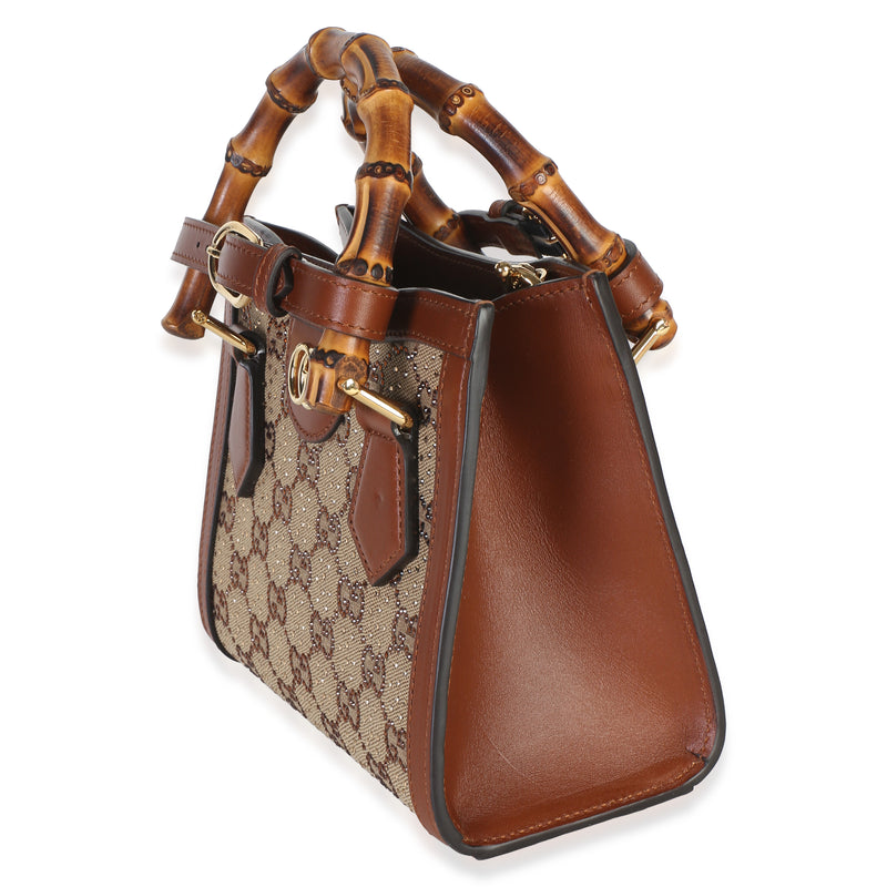 Gucci Brown New Canvas Charisma Calfskin Crystal Gg Monogram Mini Diana Tote