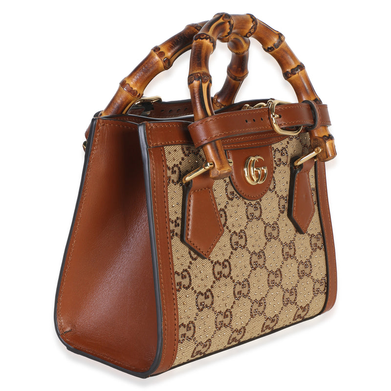 Gucci Brown New Canvas Charisma Calfskin Crystal Gg Monogram Mini Diana Tote