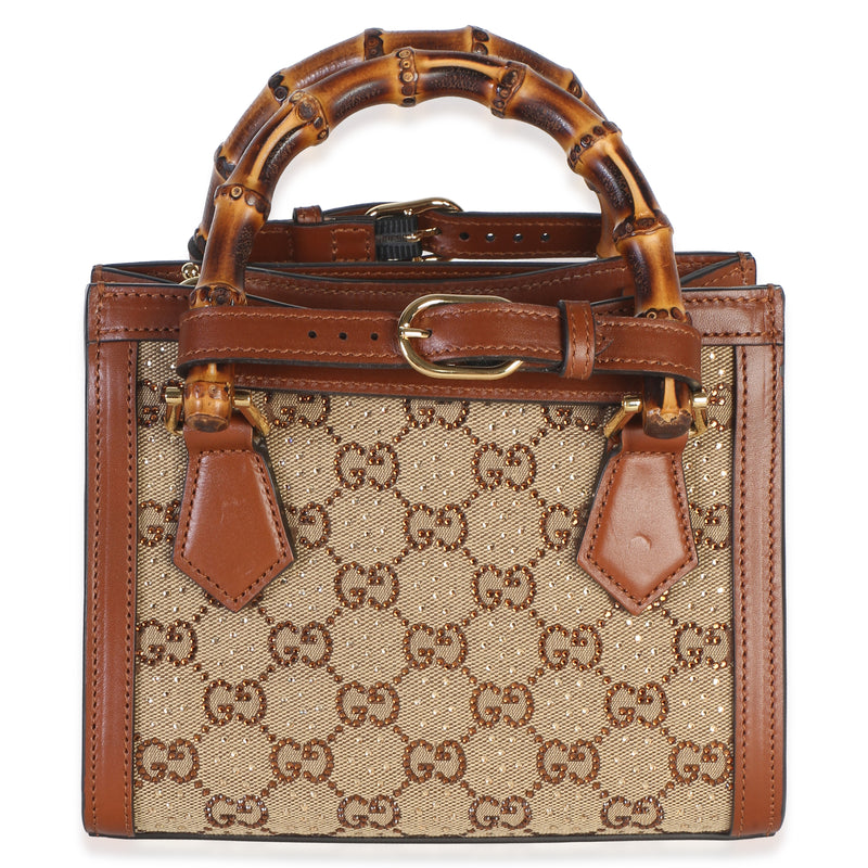 Gucci Brown New Canvas Charisma Calfskin Crystal Gg Monogram Mini Diana Tote