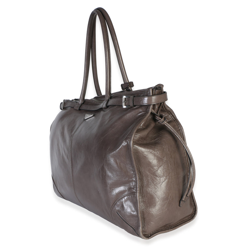 Prada Clay Distressed Calfskin Mens Bonnie Brown Leather Bag