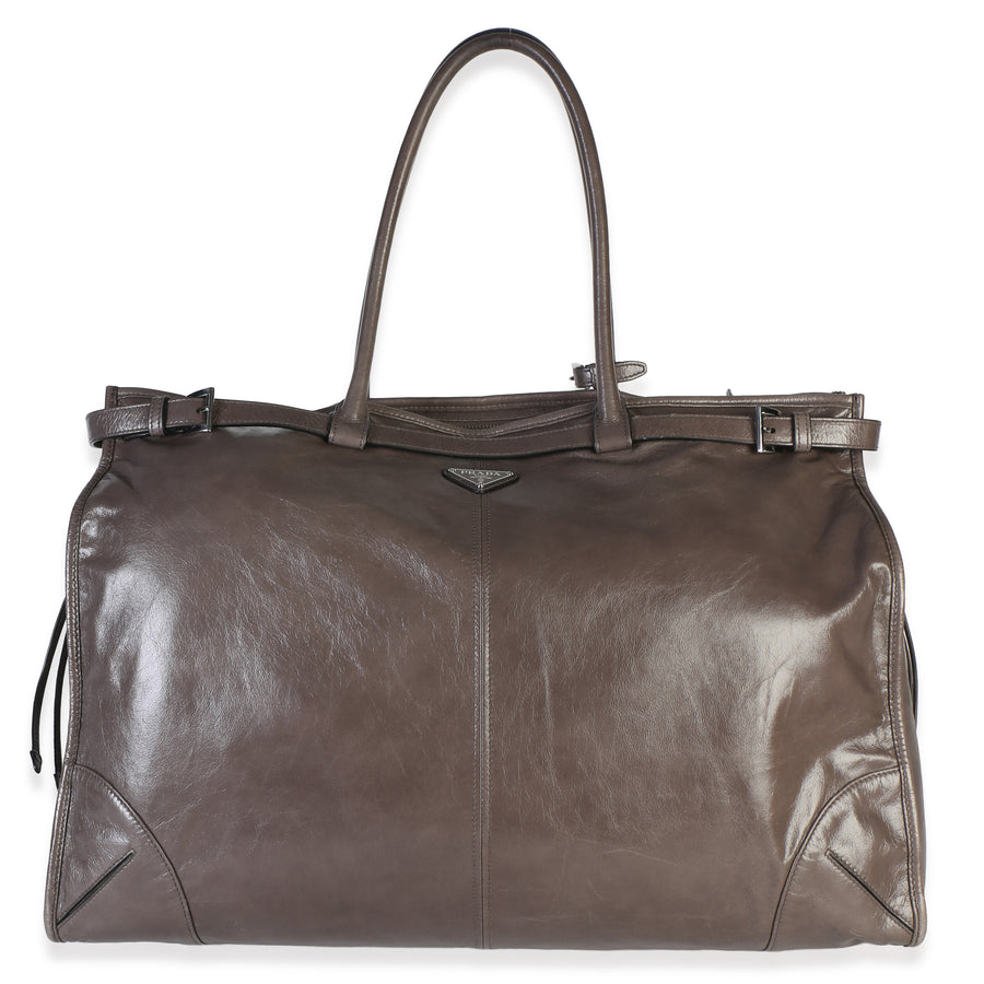 Prada Clay Distressed Calfskin Mens Bonnie Brown Leather Bag