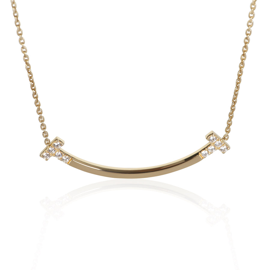 Tiffany & Co. Yellow Gold Diamond Medium Model T Smile Necklace 18k Necklaces