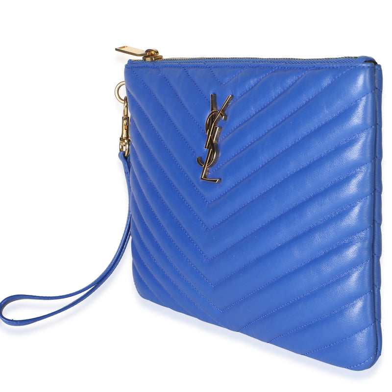Saint Laurent Bleu Majorelle Matelasse Calfskin Monogram New Jolie Pouch Blue Leather