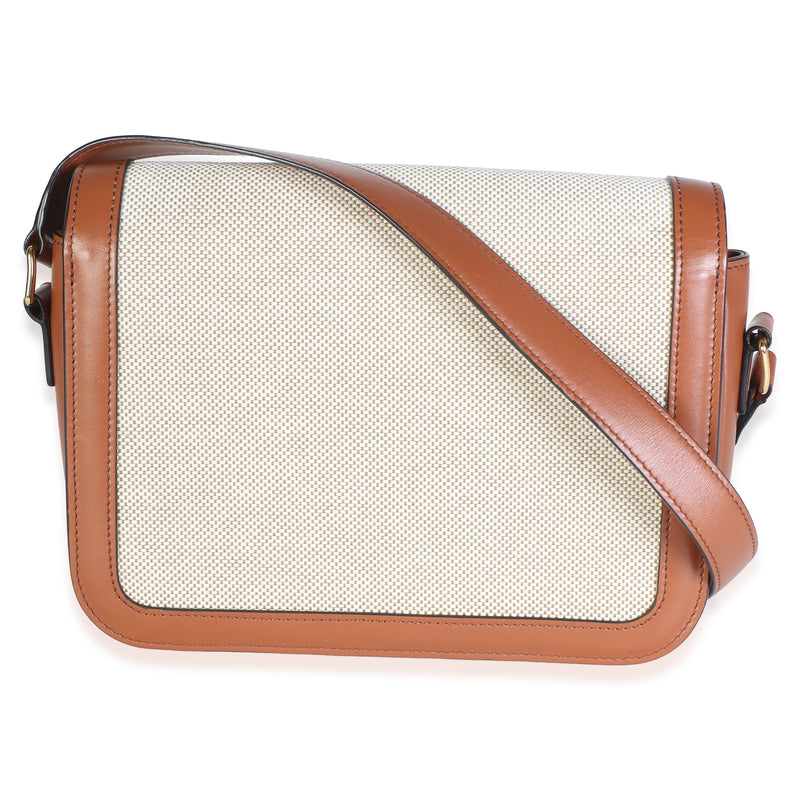 Celine White Tan Textile Natural Calfskin Medium Triomphe Bag Beige; Canvas; Leather