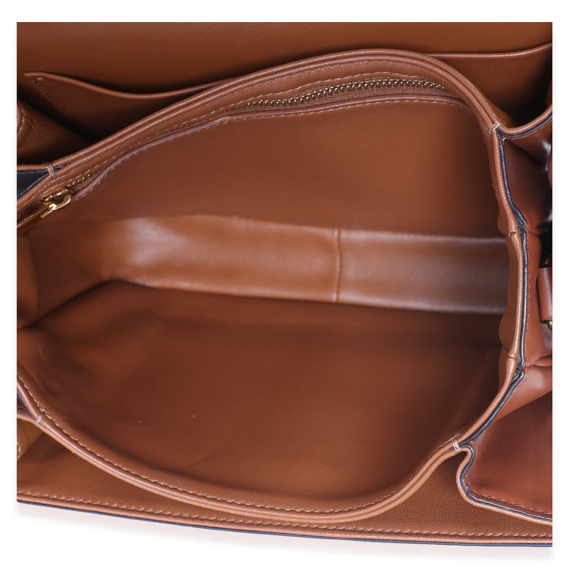 Celine White Tan Textile Natural Calfskin Medium Triomphe Bag Beige; Canvas; Leather
