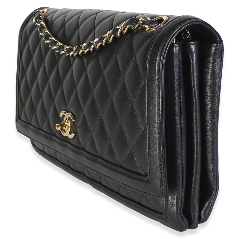 Chanel Black Quilted Lambskin 3 Compartment Jumbo Flap Bag Leather