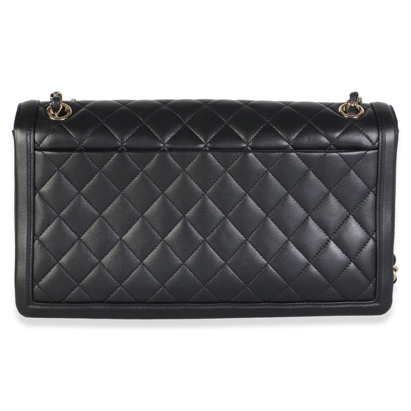 Chanel Black Quilted Lambskin 3 Compartment Jumbo Flap Bag Leather