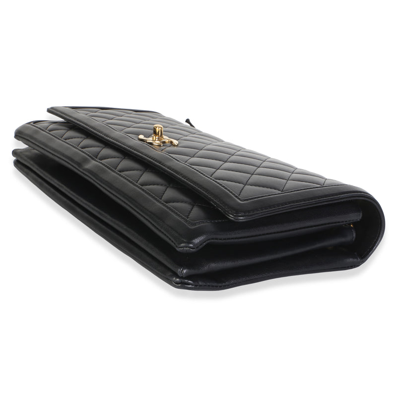 Chanel Black Quilted Lambskin 3 Compartment Jumbo Flap Bag Leather