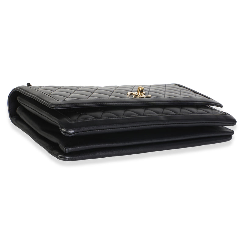 Chanel Black Quilted Lambskin 3 Compartment Jumbo Flap Bag Leather