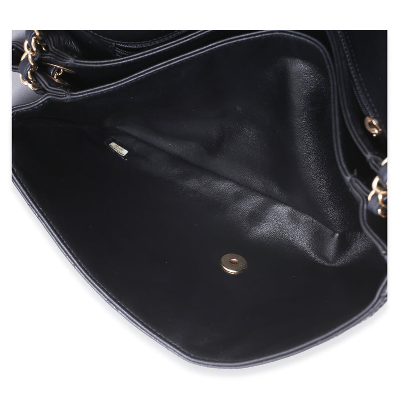 Chanel Black Quilted Lambskin 3 Compartment Jumbo Flap Bag Leather