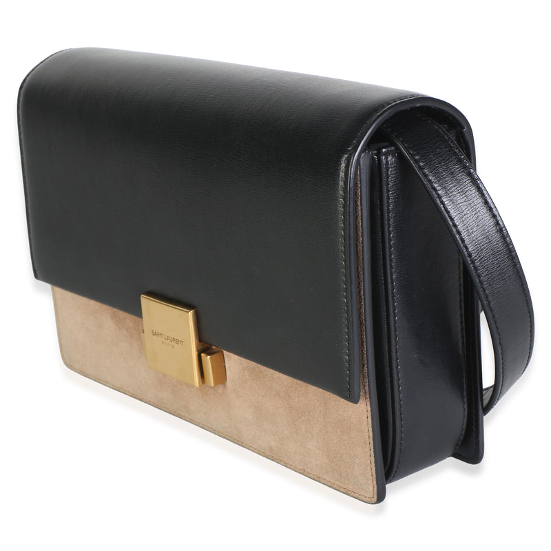 Saint Laurent Black Beige Calfskin Suede Medium Bellechasse Flap Bag Beige; Leather