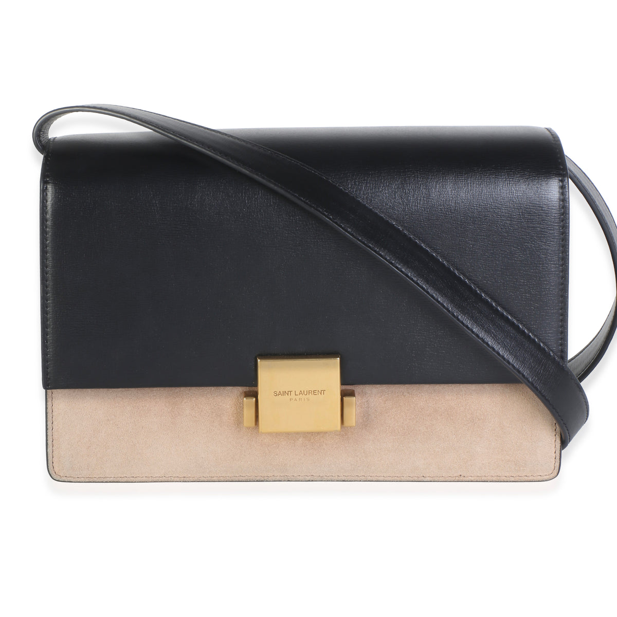 Saint Laurent Black Beige Calfskin Suede Medium Bellechasse Flap Bag Beige; Leather