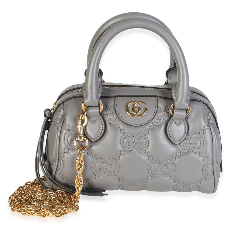Gucci Dusty Grey Gg Matelasse Calfskin Mini Bowler Bag Gray Leather