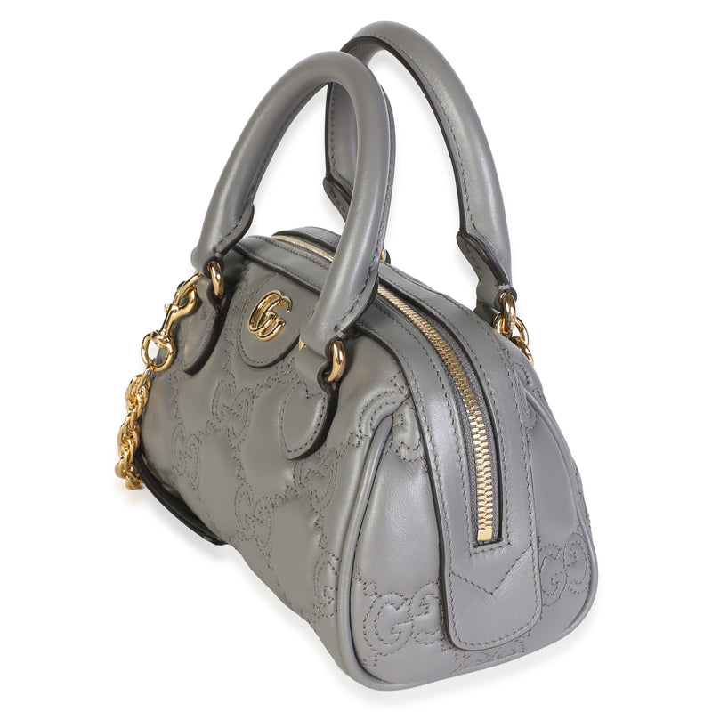 Gucci Dusty Grey Gg Matelasse Calfskin Mini Bowler Bag Gray Leather