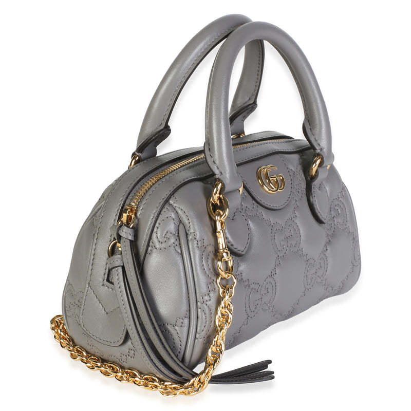 Gucci Dusty Grey Gg Matelasse Calfskin Mini Bowler Bag Gray Leather