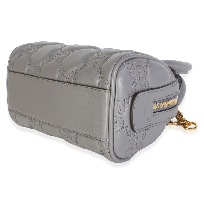 Gucci Dusty Grey Gg Matelasse Calfskin Mini Bowler Bag Gray Leather