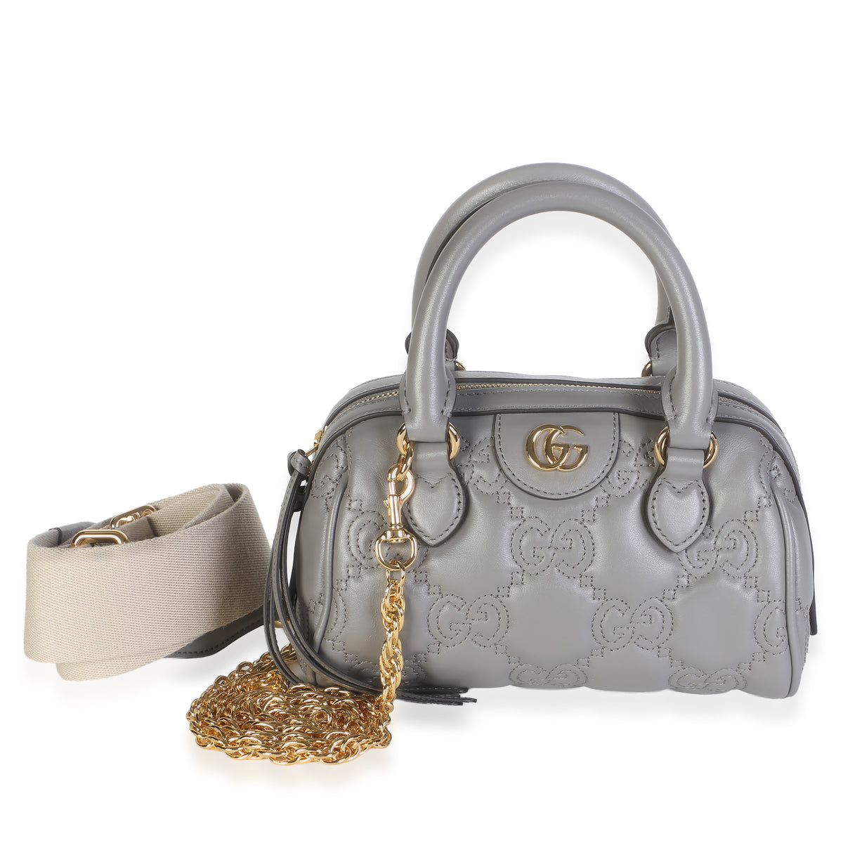 Gucci Dusty Grey Gg Matelasse Calfskin Mini Bowler Bag Gray Leather