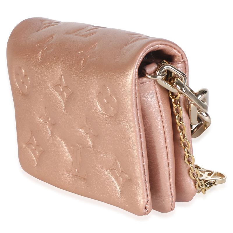 Louis Vuitton Metallic Pink Embossed Monogram Lambskin Coussin Belt Bag Leather