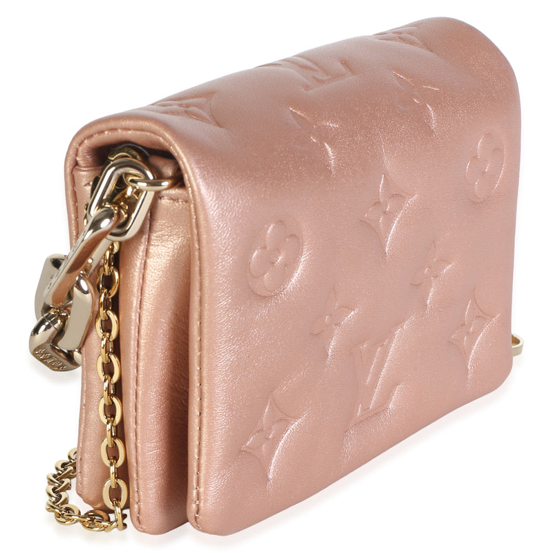 Louis Vuitton Metallic Pink Embossed Monogram Lambskin Coussin Belt Bag Leather
