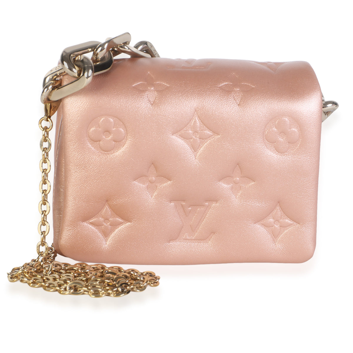 Louis Vuitton Metallic Pink Embossed Monogram Lambskin Coussin Belt Bag Leather