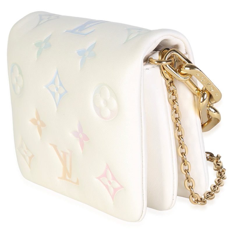 Louis Vuitton Cream Multicolor Gradient Embossed Monogram Lambskin Coussin Belt White Leather Bag