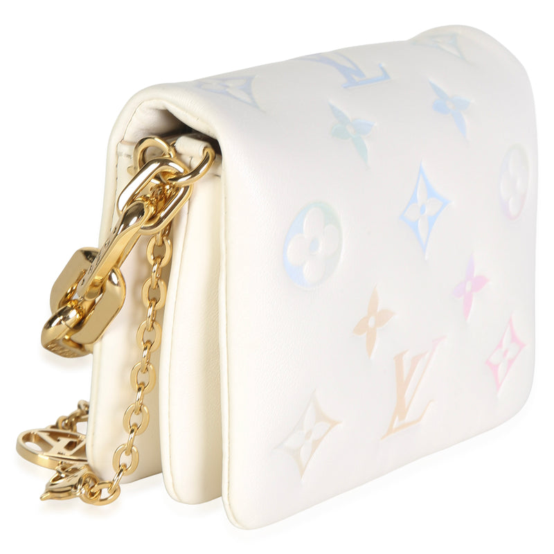 Louis Vuitton Cream Multicolor Gradient Embossed Monogram Lambskin Coussin Belt White Leather Bag