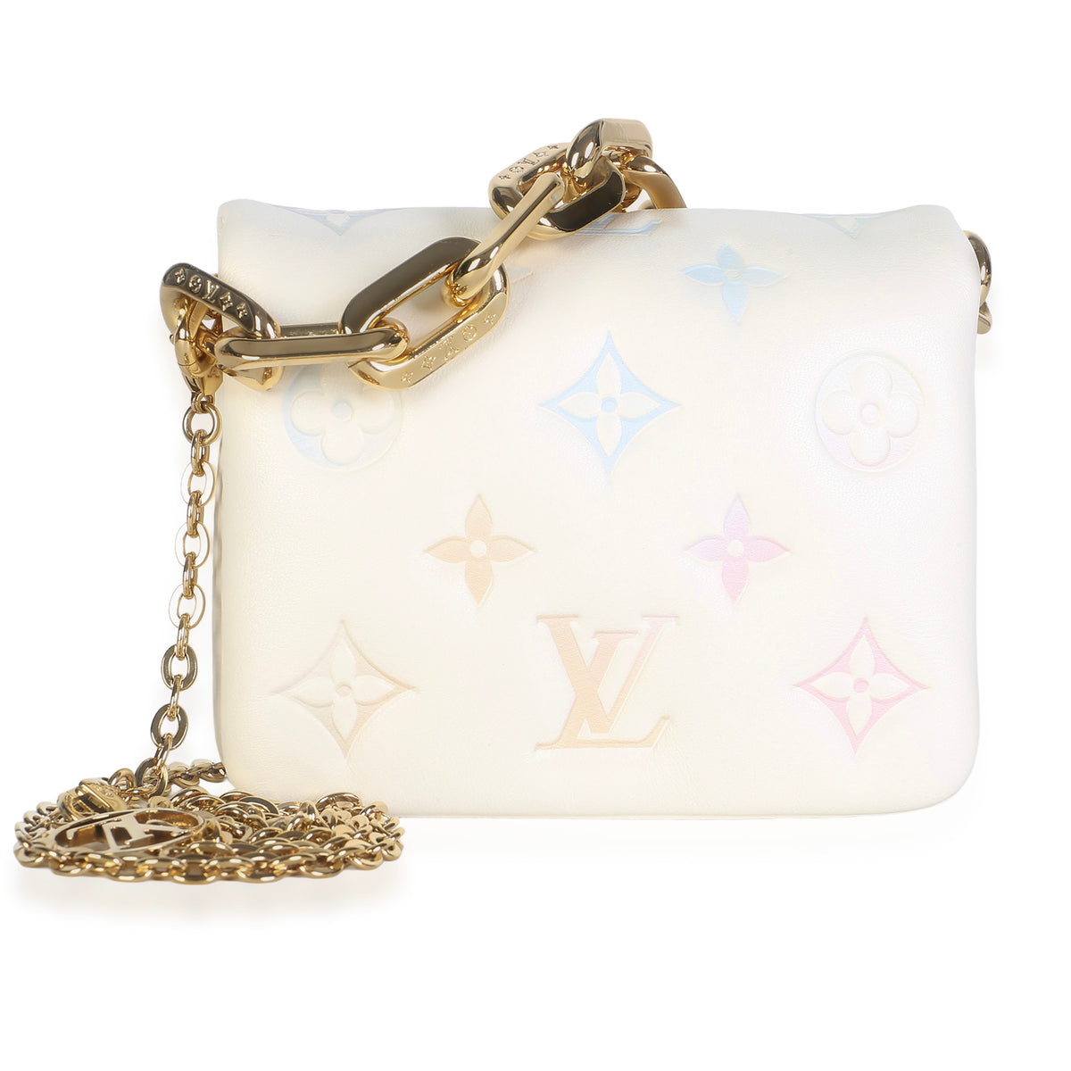 Louis Vuitton Cream Multicolor Gradient Embossed Monogram Lambskin Coussin Belt White Leather Bag