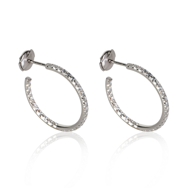 Tiffany & Co. White Gold Diamond Medium Model Metro Hoop Earrings 18k