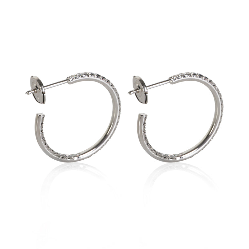Tiffany & Co. White Gold Diamond Medium Model Metro Hoop Earrings 18k
