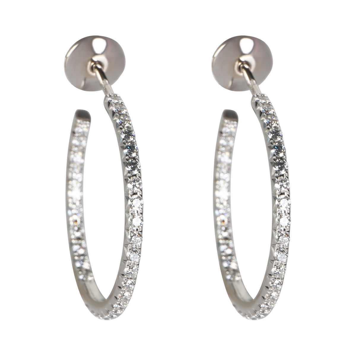 Tiffany & Co. White Gold Diamond Medium Model Metro Hoop Earrings 18k