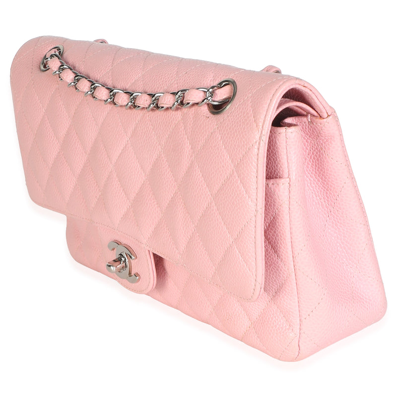 Chanel Pink Quilted Caviar Medium Classic Double Flap Bag Leather
