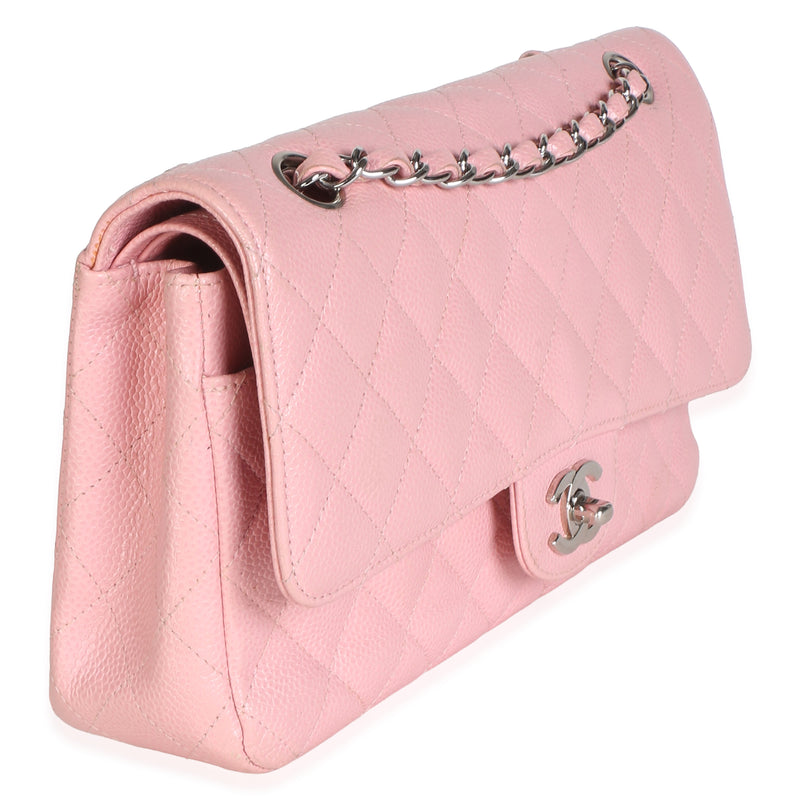 Chanel Pink Quilted Caviar Medium Classic Double Flap Bag Leather