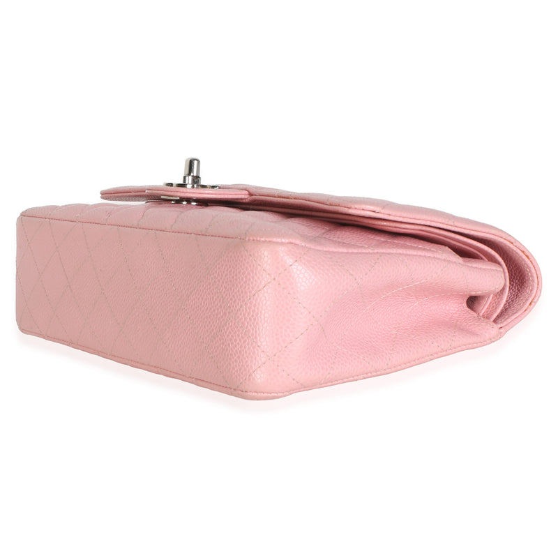 Chanel Pink Quilted Caviar Medium Classic Double Flap Bag Leather