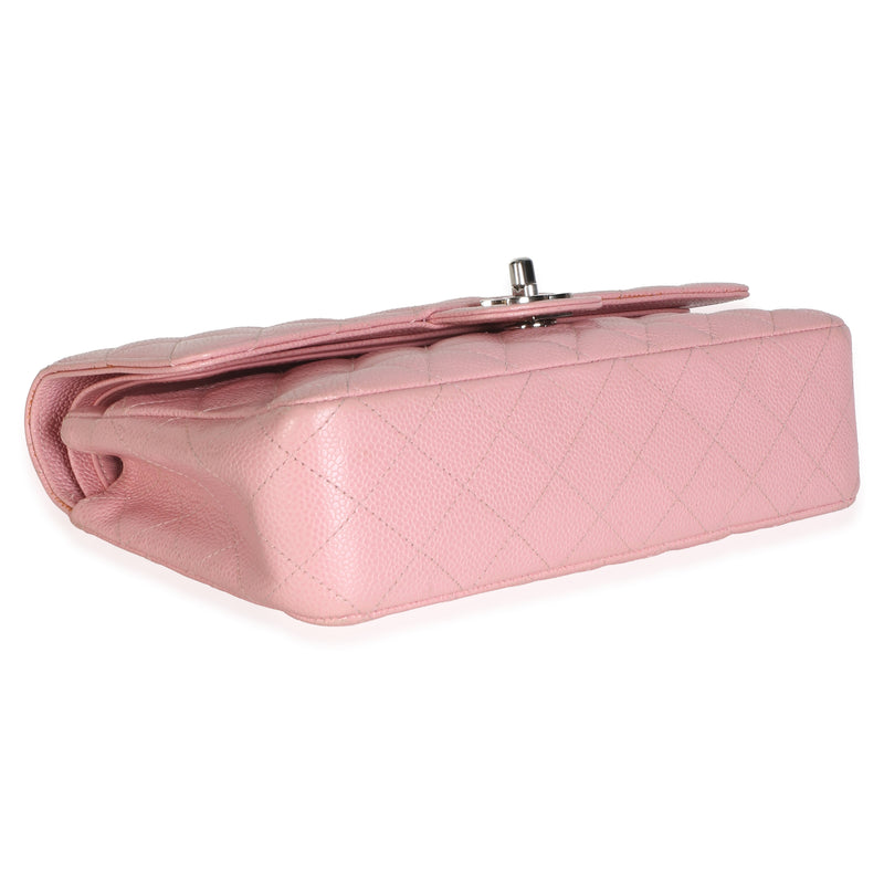 Chanel Pink Quilted Caviar Medium Classic Double Flap Bag Leather