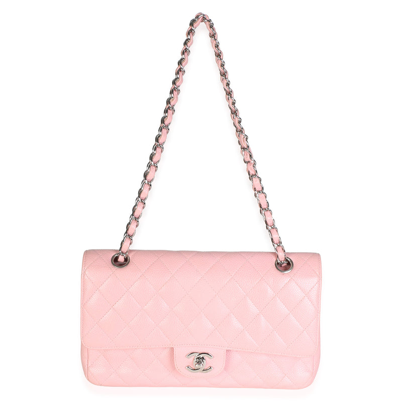Chanel Pink Quilted Caviar Medium Classic Double Flap Bag Leather