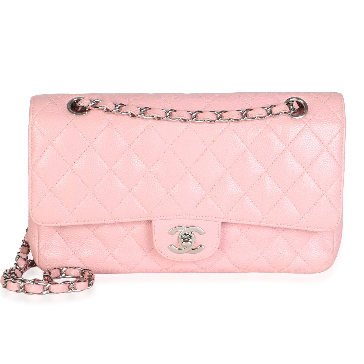Chanel Pink Quilted Caviar Medium Classic Double Flap Bag Leather