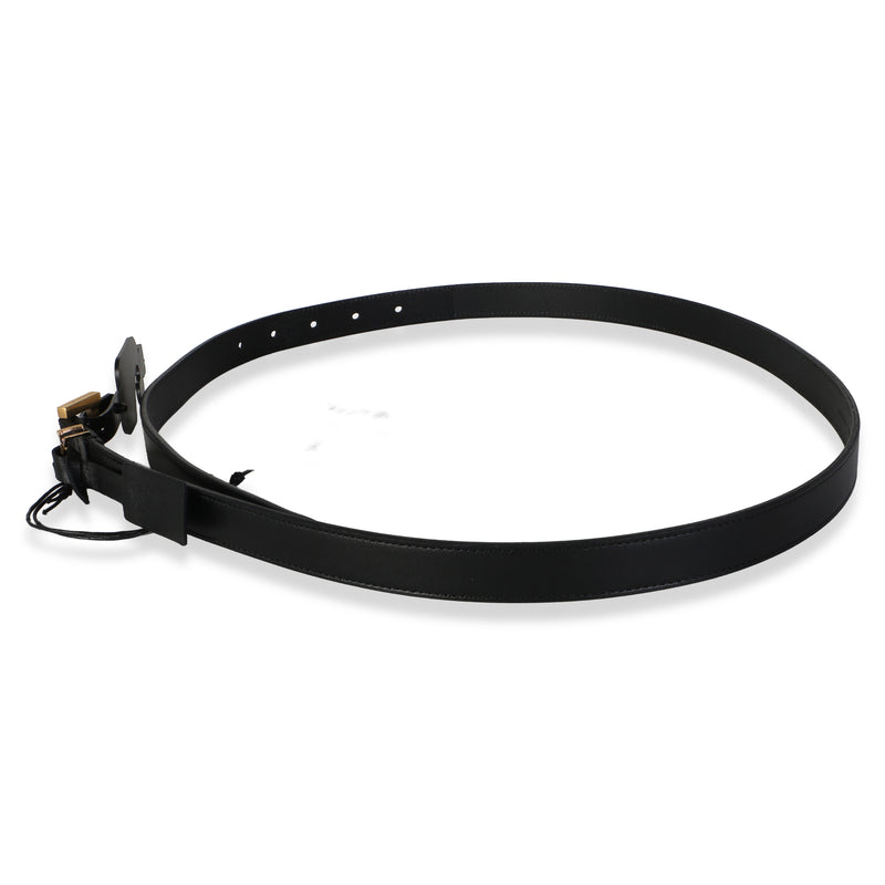 Saint Laurent Black Smooth Leather Cassandre Thin Belt 85