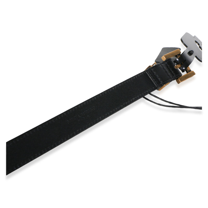 Saint Laurent Black Smooth Leather Cassandre Thin Belt 85
