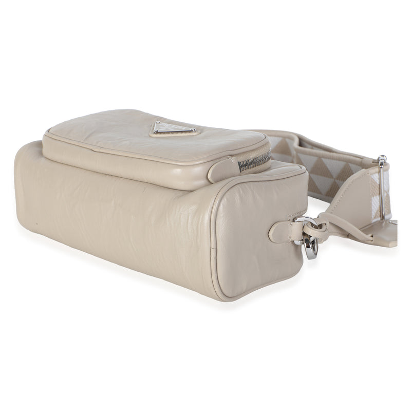 Prada Deserto Antique Nappa Multi-Pocket Shoulder Bag Beige Leather