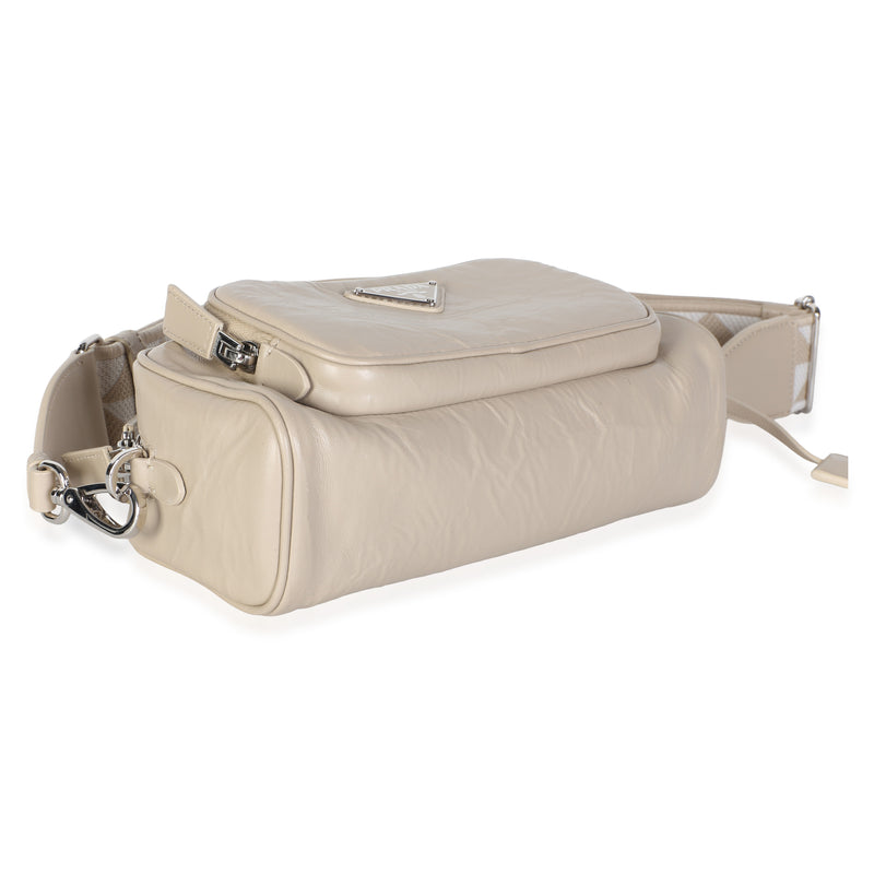Prada Deserto Antique Nappa Multi-Pocket Shoulder Bag Beige Leather