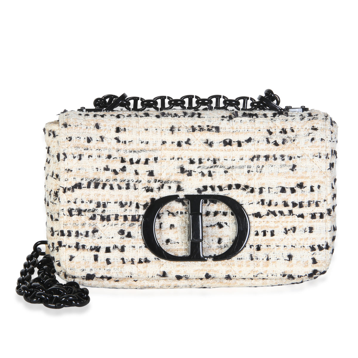 Christian Dior Light Pink Multicolor Tweed Small Caro Chain Bag Neutral Fabric