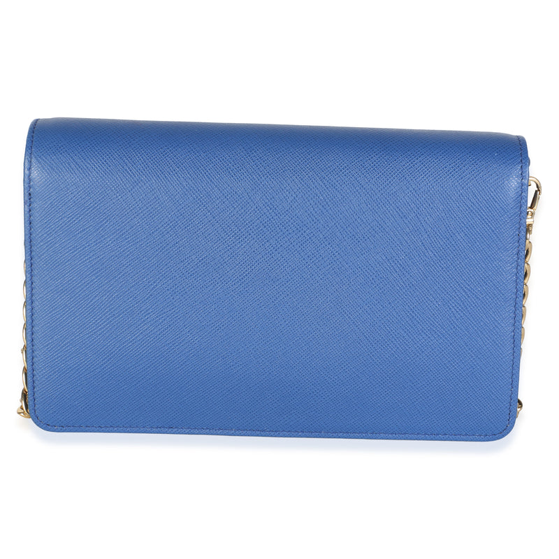 Prada Bluette Saffiano Lux Monochrome Chain Wallet Blue Leather Bag